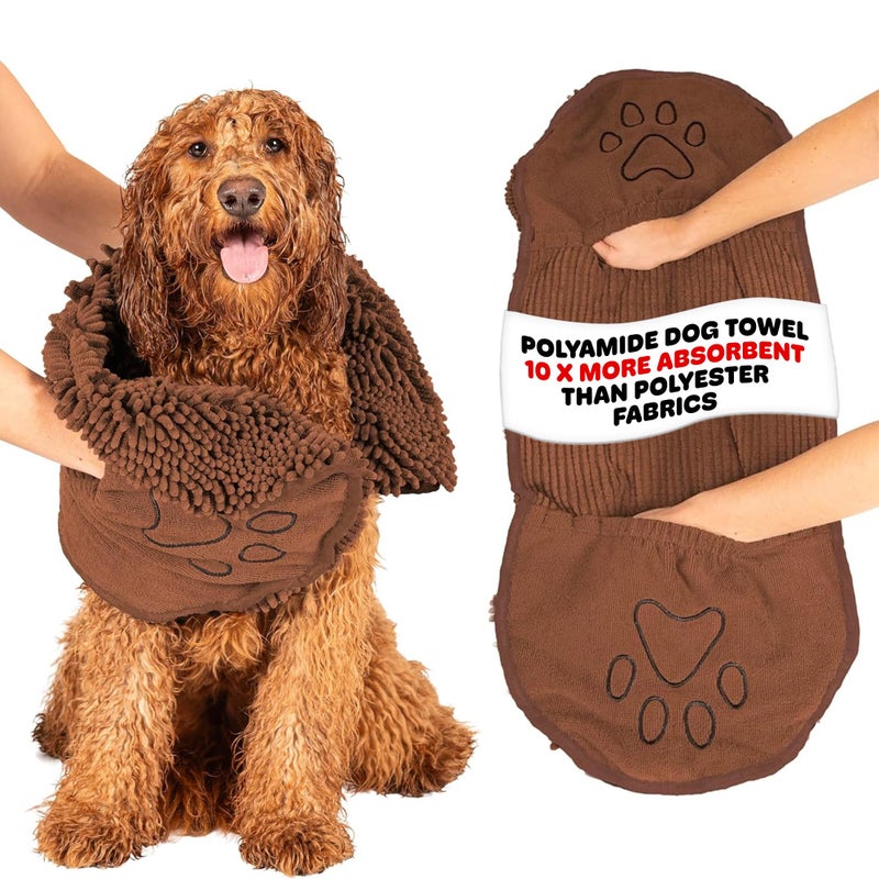 Dog Gone Smart The Dirty Dog Shammy - Antimicrobial Microfiber, Fast-Drying Plush Dog Towel with Dual Hand Pockets & Elastic - Super Absorbent, Odor-Resistant, Machine Washable - 31Ã—13 in, Brown - Image 1